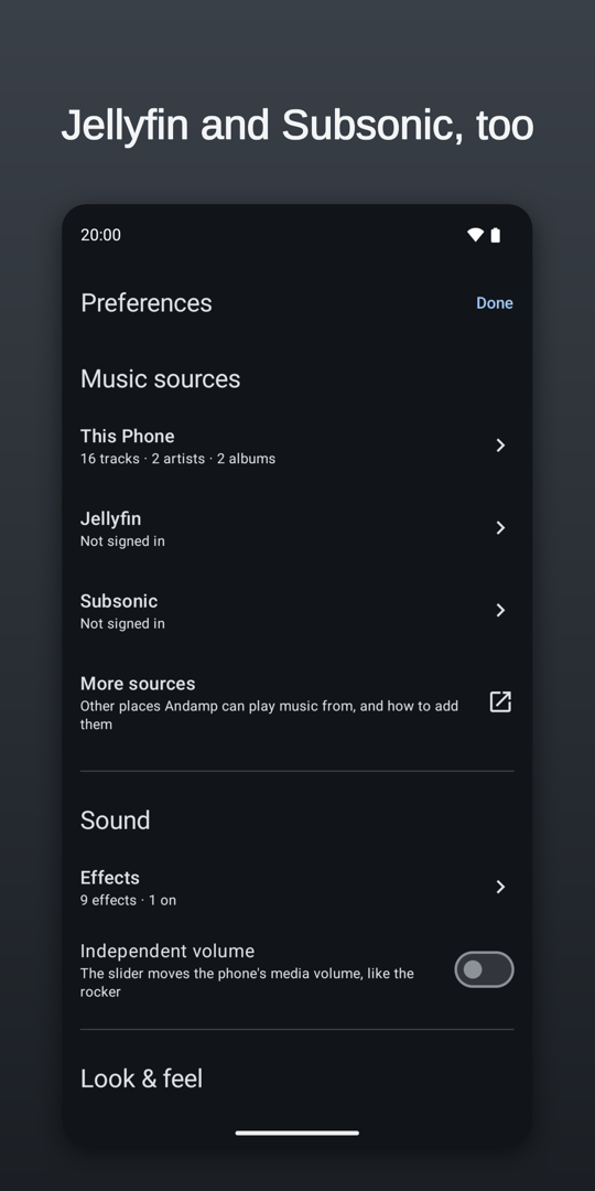 Music sources in Preferences
